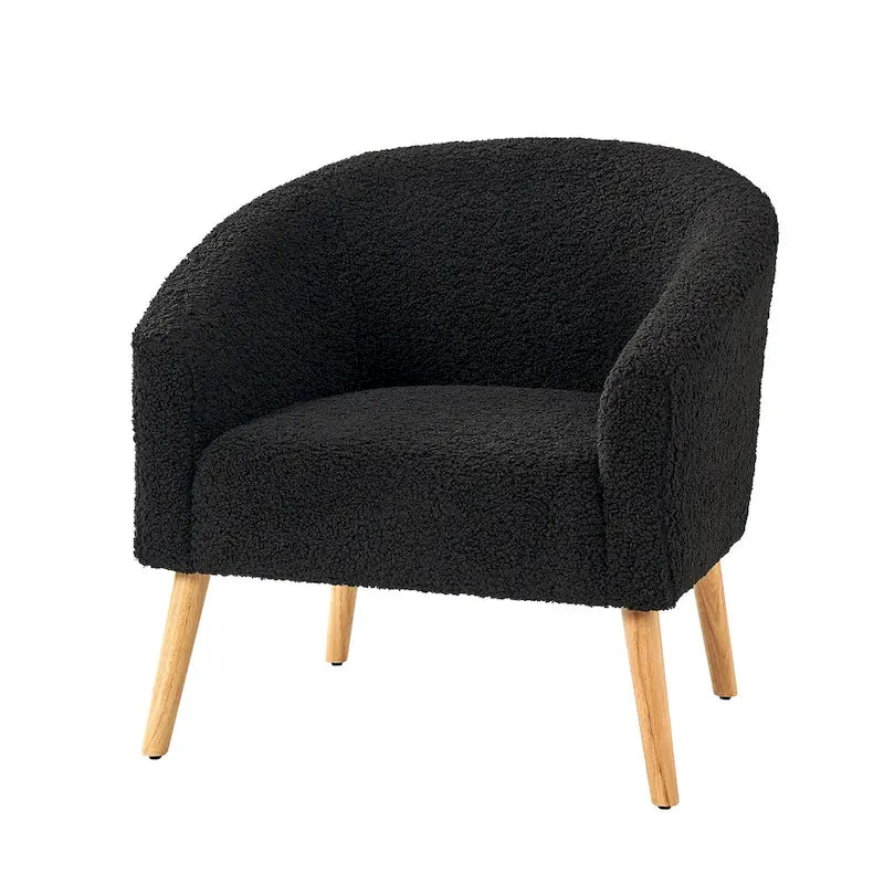 Modern 31W Boucle Armchair with Solid Wood Legs by