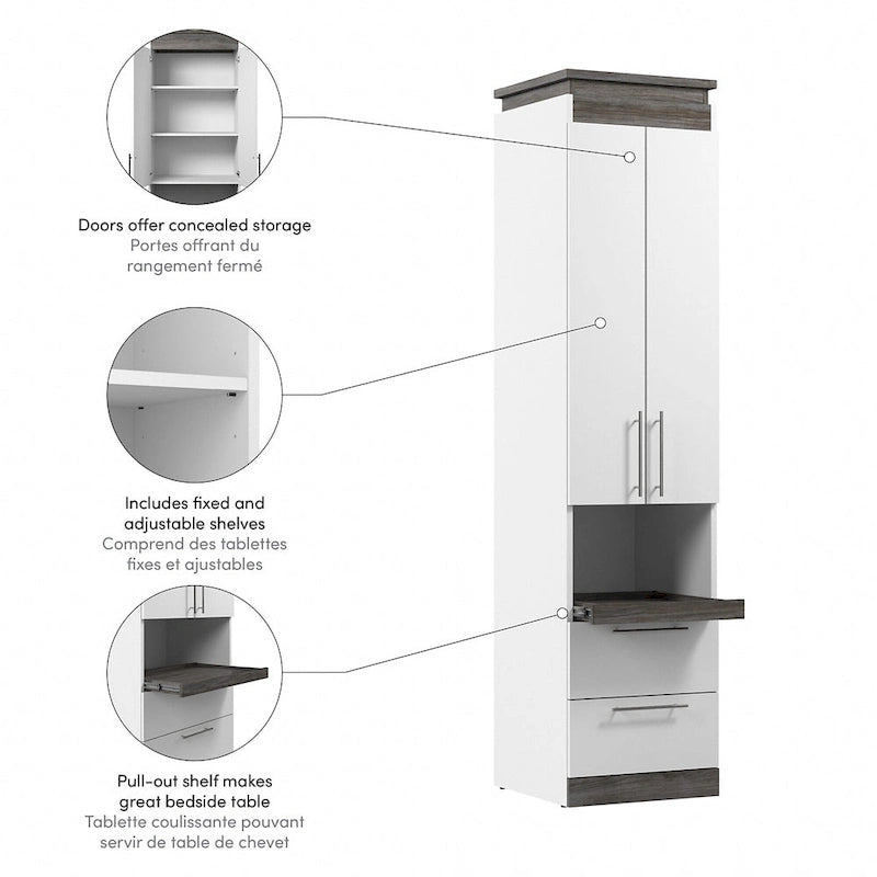 Narrow Storage Cabinet with Drawers and Pull-Out Shelf by