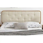 Glendale Traditional Beige Fabric Button Tufted Twin Size Walnut Wooden Headboard