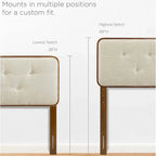 Traditional Beige Fabric Button Tufted Twin Size Walnut Wooden Headboard