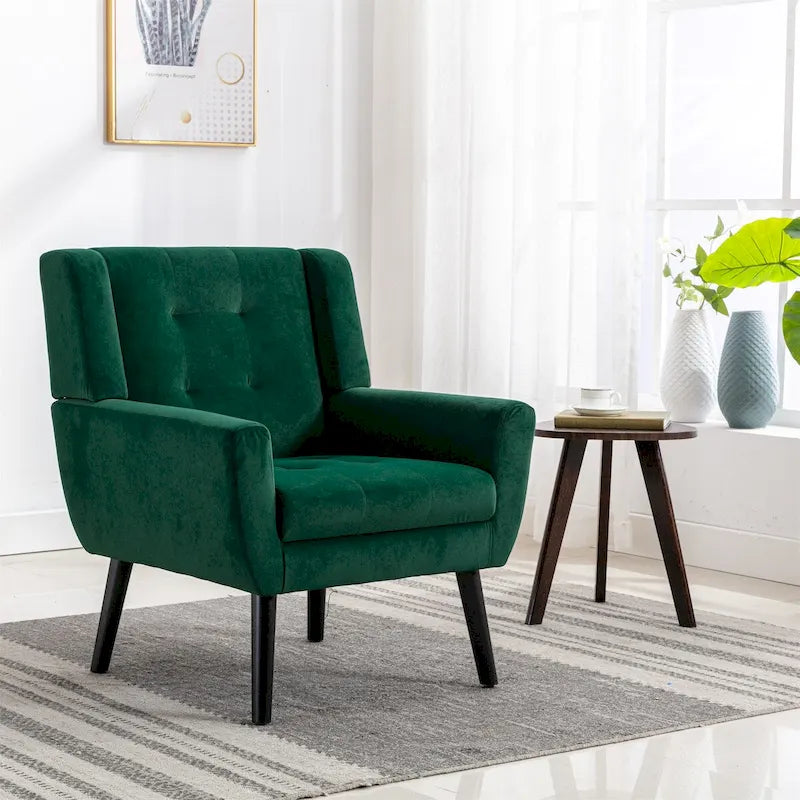 Velvet Upholstered Accent Chair Modern Living Room Lounge Arm Chairs with Ergonomic Backrest Chair