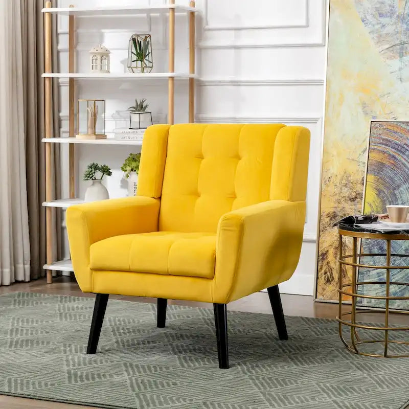 Velvet Upholstered Accent Chair Modern Living Room Lounge Arm Chairs with Ergonomic Backrest Chair