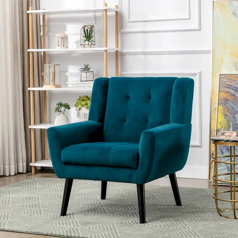 Velvet Upholstered Accent Chair Modern Living Room Lounge Arm Chairs with Ergonomic Backrest Chair