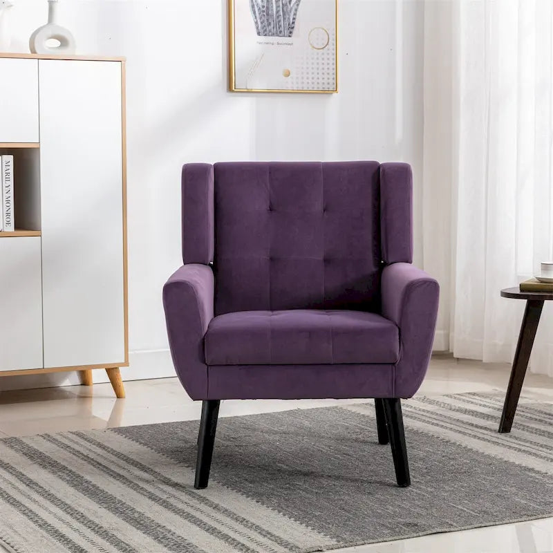 Velvet Upholstered Accent Chair Modern Living Room Lounge Arm Chairs with Ergonomic Backrest Chair