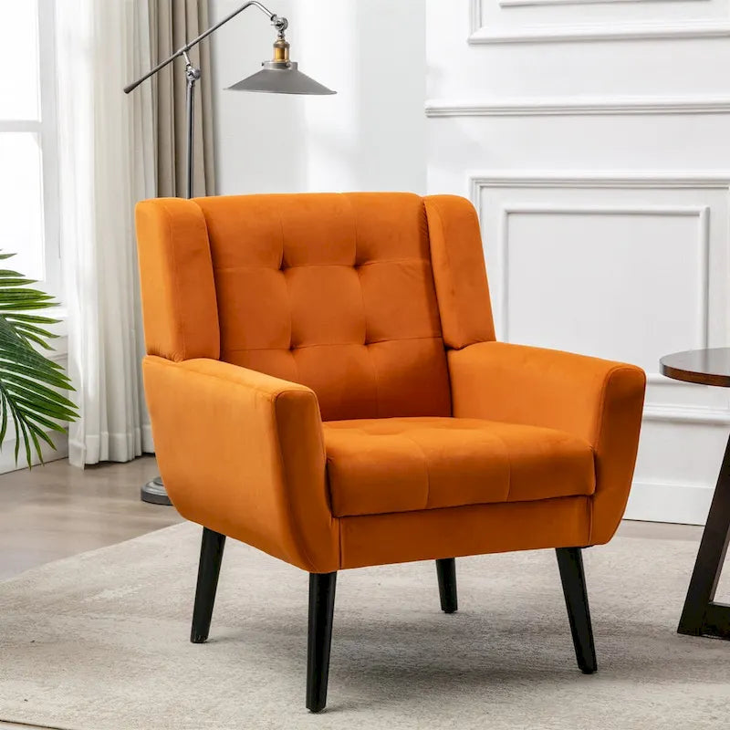 Velvet Upholstered Accent Chair Modern Living Room Lounge Arm Chairs with Ergonomic Backrest Chair