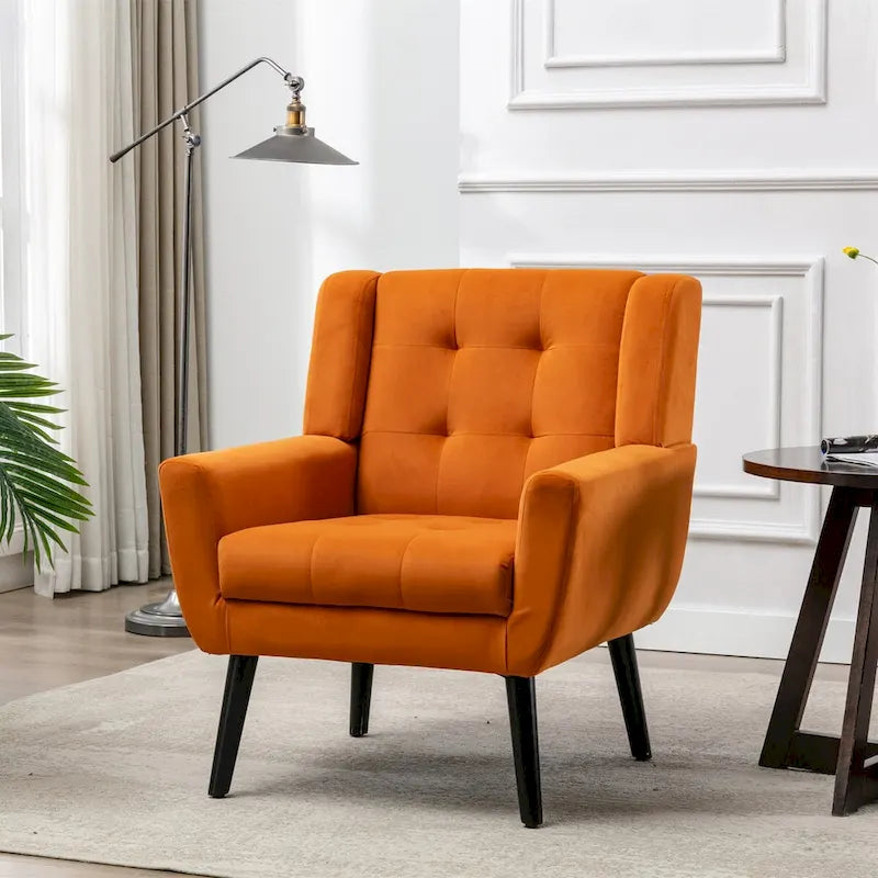 Velvet Upholstered Accent Chair Modern Living Room Lounge Arm Chairs with Ergonomic Backrest Chair