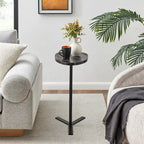 Oval Teardrop Modern Raised Lip Edge Couch-Side Accent C-Table with Crossed Y-Shape Metal Pedestal Leg