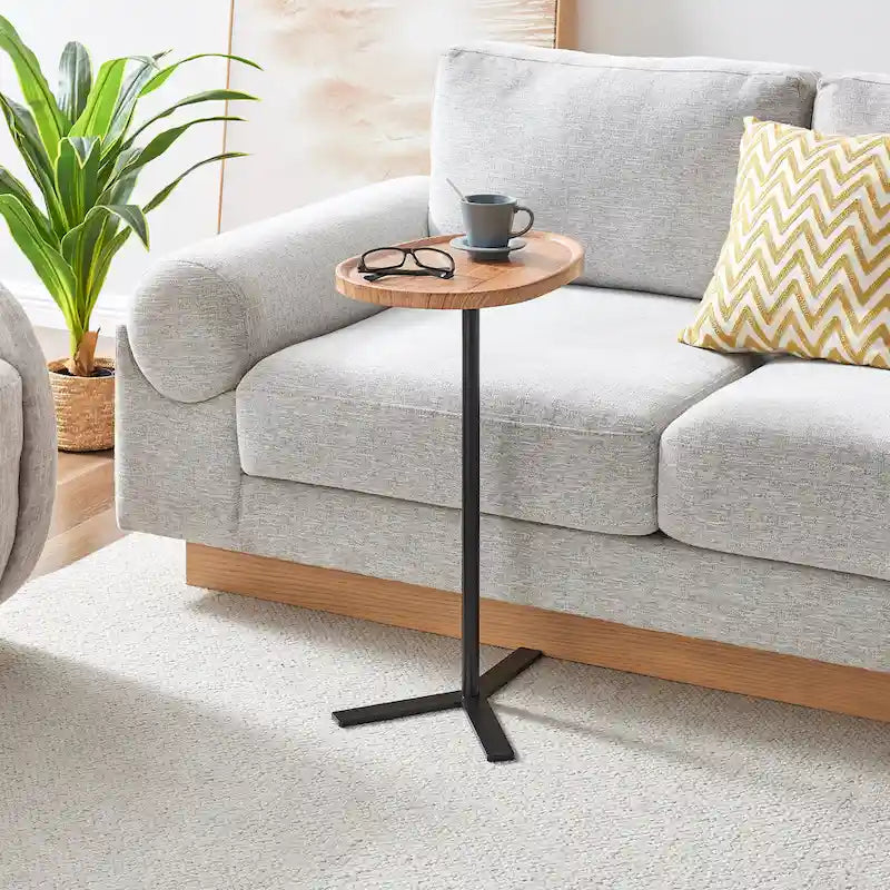Oval Teardrop Modern Raised Lip Edge Couch-Side Accent C-Table with Crossed Y-Shape Metal Pedestal Leg
