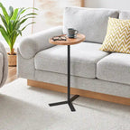 Oval Teardrop Modern Raised Lip Edge Couch-Side Accent C-Table with Crossed Y-Shape Metal Pedestal Leg