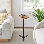 Oval Teardrop Modern Raised Lip Edge Couch-Side Accent C-Table with Crossed Y-Shape Metal Pedestal Leg