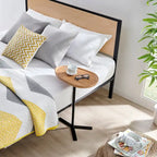Oval Teardrop Modern Raised Lip Edge Couch-Side Accent C-Table with Crossed Y-Shape Metal Pedestal Leg