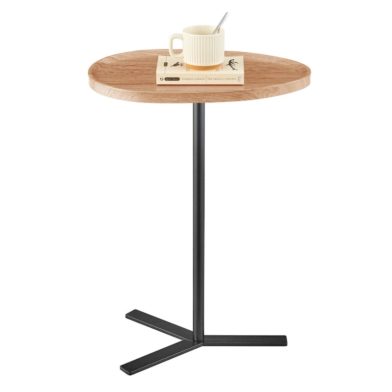 Oval Teardrop Modern Raised Lip Edge Couch-Side Accent C-Table with Crossed Y-Shape Metal Pedestal Leg