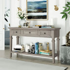 50 Farmhouse 50 Inch Classic Retro Console Three Top Drawers and Open Style Bottom Shelf, Sofa Table with Solid Wooden Frame