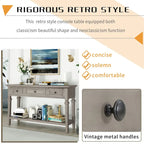 50 Farmhouse 50 Inch Classic Retro Console Three Top Drawers and Open Style Bottom Shelf, Sofa Table with Solid Wooden Frame