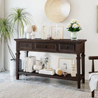 50 Farmhouse 50 Inch Classic Retro Console Three Top Drawers and Open Style Bottom Shelf, Sofa Table with Solid Wooden Frame