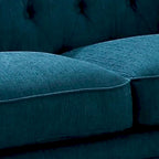 Loveseat with Button Tufted Backrest and Rolled Design Arms, Blue