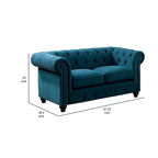 Loveseat with Button Tufted Backrest and Rolled Design Arms, Blue