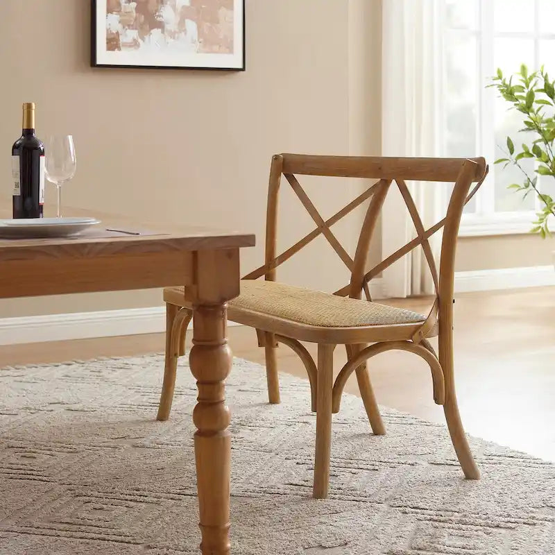 Brown Rattan Bentwood X-Back Bench
