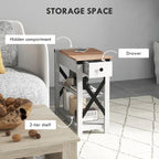 1-Drawer Side Table with 2 USB Ports, 1 Outlet and Shelves