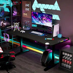 71 Gaming Table Office Computer Desk Gamer Workstation with Monitor Shelf LED Light Mouse Pad
