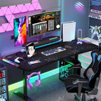 71 Gaming Table Office Computer Desk Gamer Workstation with Monitor Shelf LED Light Mouse Pad