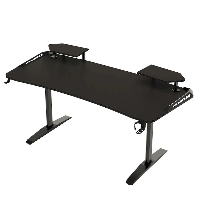 71 Gaming Table Office Computer Desk Gamer Workstation with Monitor Shelf LED Light Mouse Pad