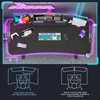 71 Gaming Table Office Computer Desk Gamer Workstation with Monitor Shelf LED Light Mouse Pad