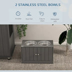Large Elevated Dog Bowls with Storage Cabinet 44L Capacity, Raised Dog Bowl Stand Pet Food Bowl Dog Feeding Station, Gray