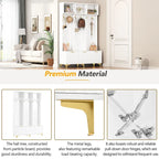 Storage Hall Tree with Bench, Multi-functional Storage Bench with High Gloss Fluted Doors, Coat Rack with 6 Hooks and Legs