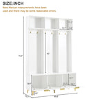 Storage Hall Tree with Bench, Multi-functional Storage Bench with High Gloss Fluted Doors, Coat Rack with 6 Hooks and Legs