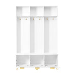 Storage Hall Tree with Bench, Multi-functional Storage Bench with High Gloss Fluted Doors, Coat Rack with 6 Hooks and Legs