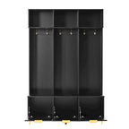 Storage Hall Tree with Bench, Multi-functional Storage Bench with High Gloss Fluted Doors, Coat Rack with 6 Hooks and Legs