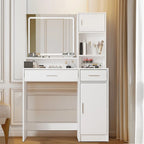 Vanity Desk with LED Lighted Mirror, Makeup Table with Drawers & Cabinet, Vanity Table with Storage