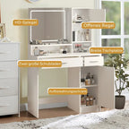 Vanity Desk with LED Lighted Mirror, Makeup Table with Drawers & Cabinet, Vanity Table with Storage