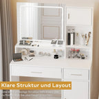 Vanity Desk with LED Lighted Mirror, Makeup Table with Drawers & Cabinet, Vanity Table with Storage