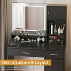 Vanity Desk with LED Lighted Mirror, Makeup Table with Drawers & Cabinet, Vanity Table with Storage
