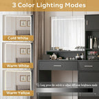 Vanity Desk with LED Lighted Mirror, Makeup Table with Drawers & Cabinet, Vanity Table with Storage