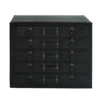 Wooden Vintage Faux Leather Room Chest with Buckles and Straps Detailing - Black - Roche River Decor