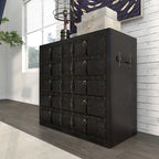Wooden Vintage Faux Leather Room Chest with Buckles and Straps Detailing - Black